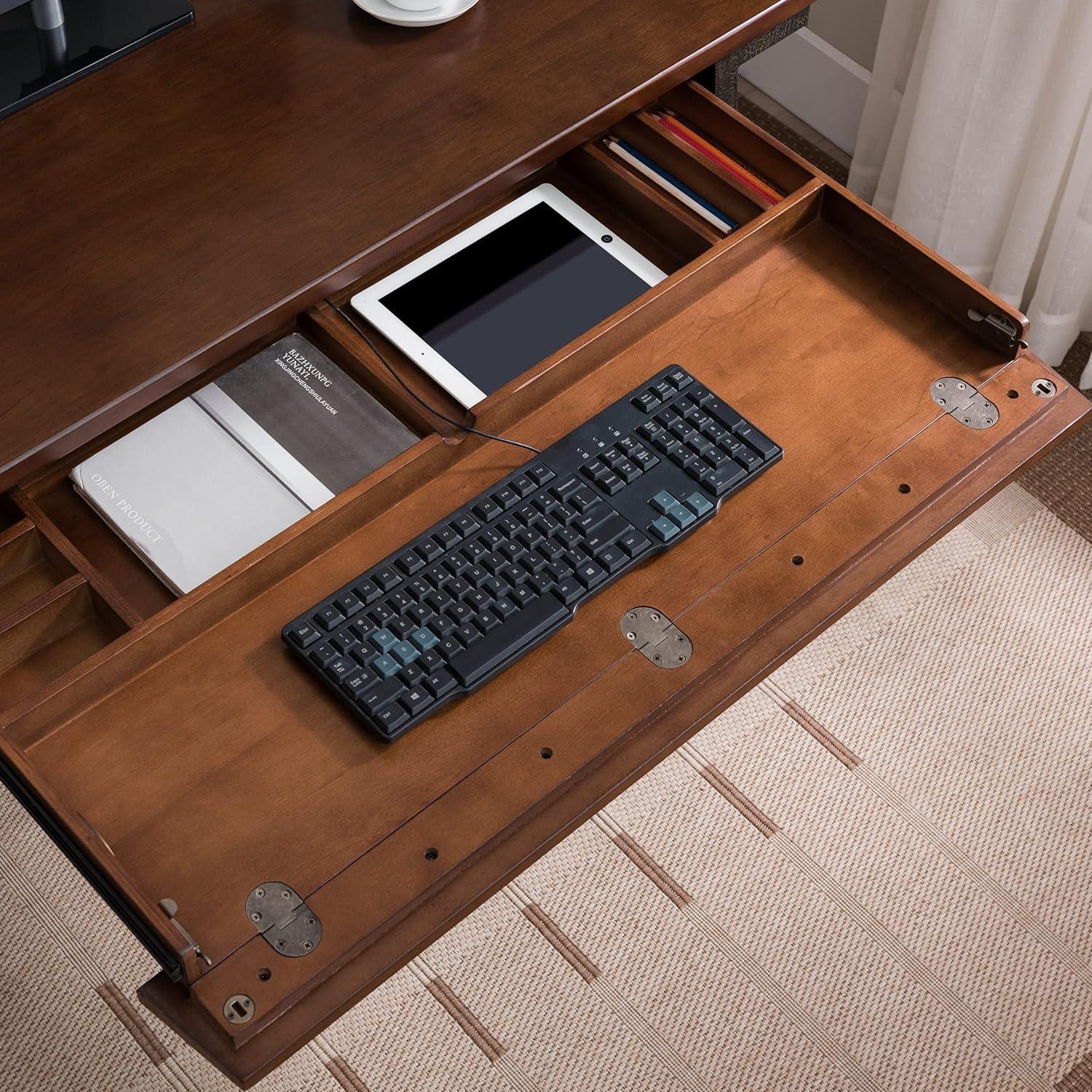 imageLeick Home 11400 Empiria Metal and Wood Laptop Computer Desk with Drop Front Keyboard Drawer Walnut and Foundry BronzeWalnut and Foundry Bronze