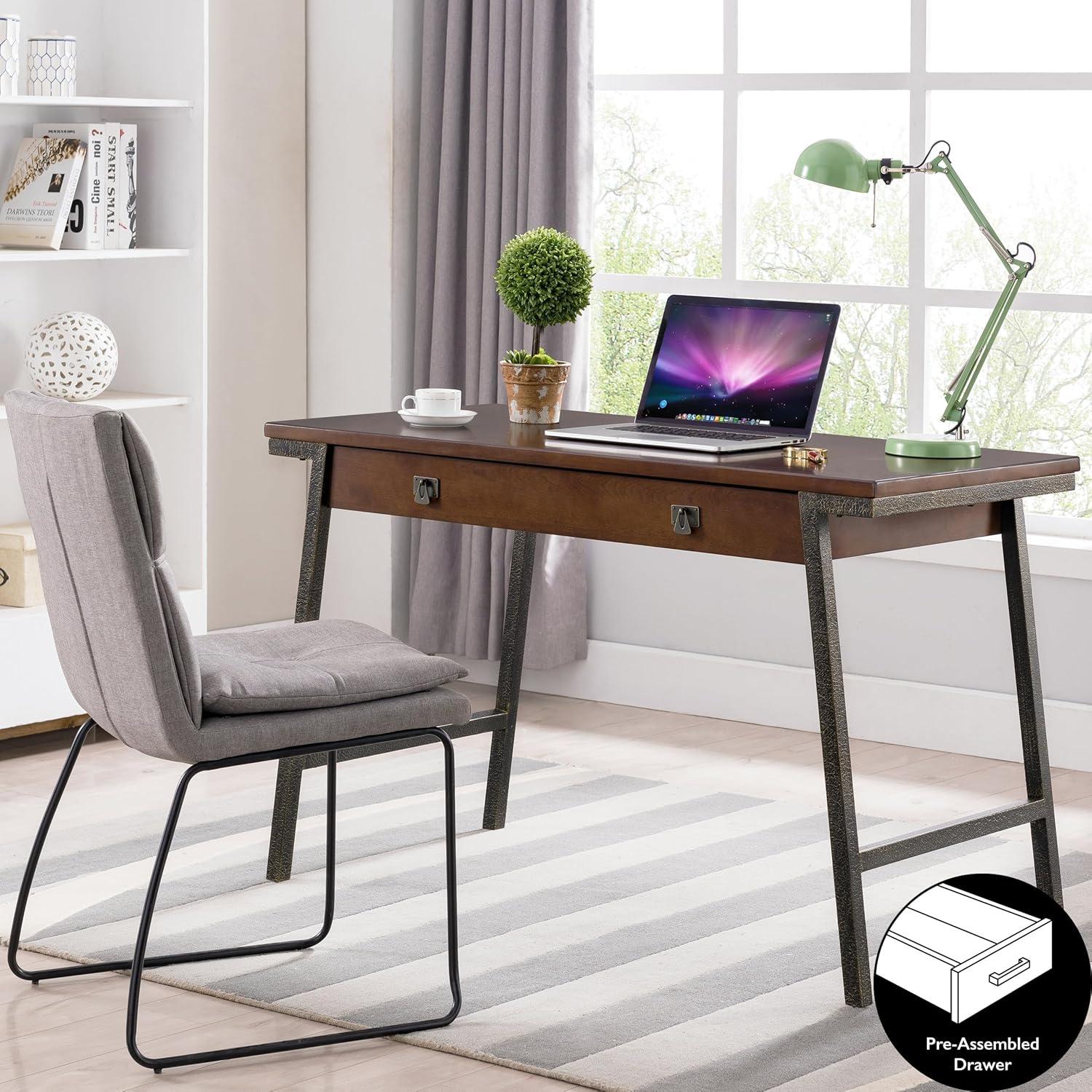 Leick Home 11400 Empiria Metal and Wood Laptop Computer Desk with Drop ...