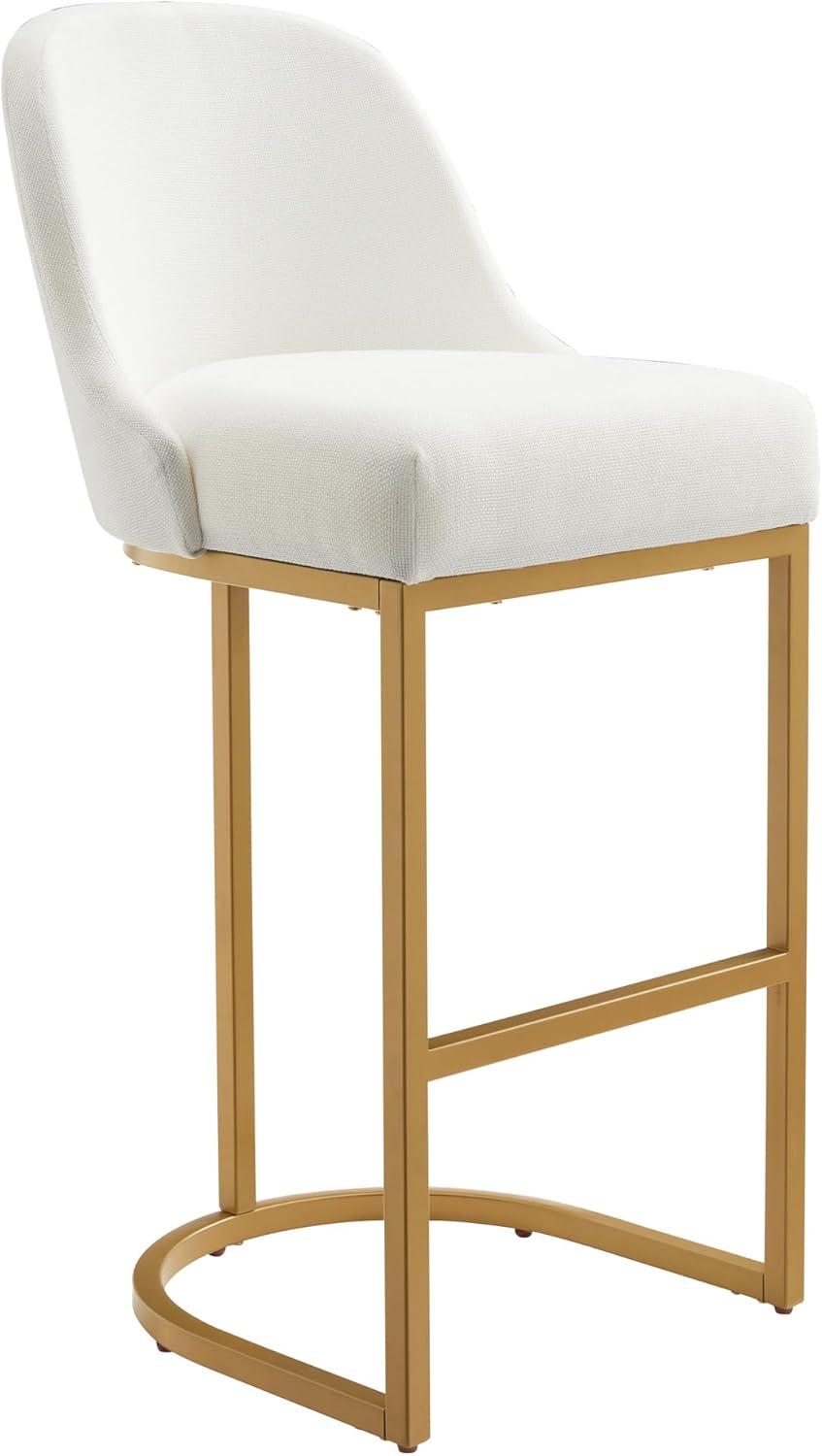 imageLeick Home 214403 Barrelback Bar Stool with Metal Base Set of 2 for Elevated Kitchen Counters High Top Tables and Bars Modern White Linen Seat and Gold Metal Base