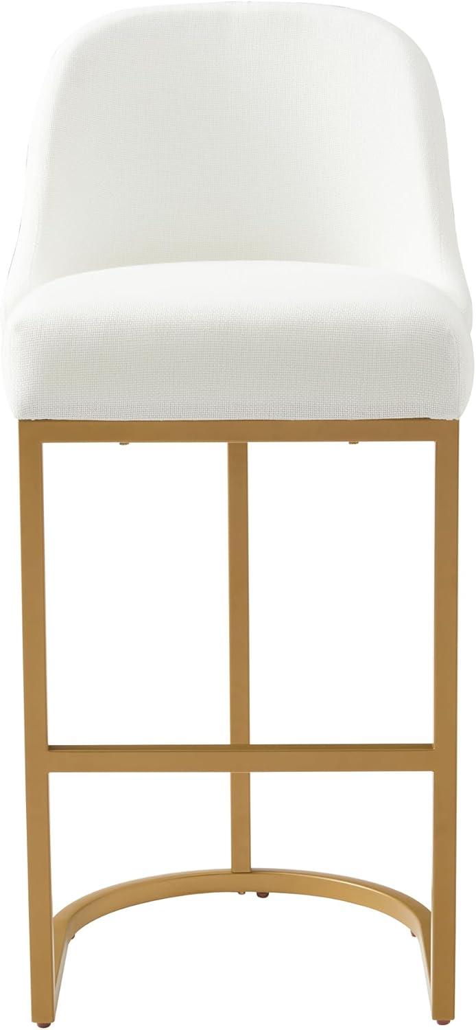 imageLeick Home 214403 Barrelback Bar Stool with Metal Base Set of 2 for Elevated Kitchen Counters High Top Tables and Bars Modern White Linen Seat and Gold Metal Base