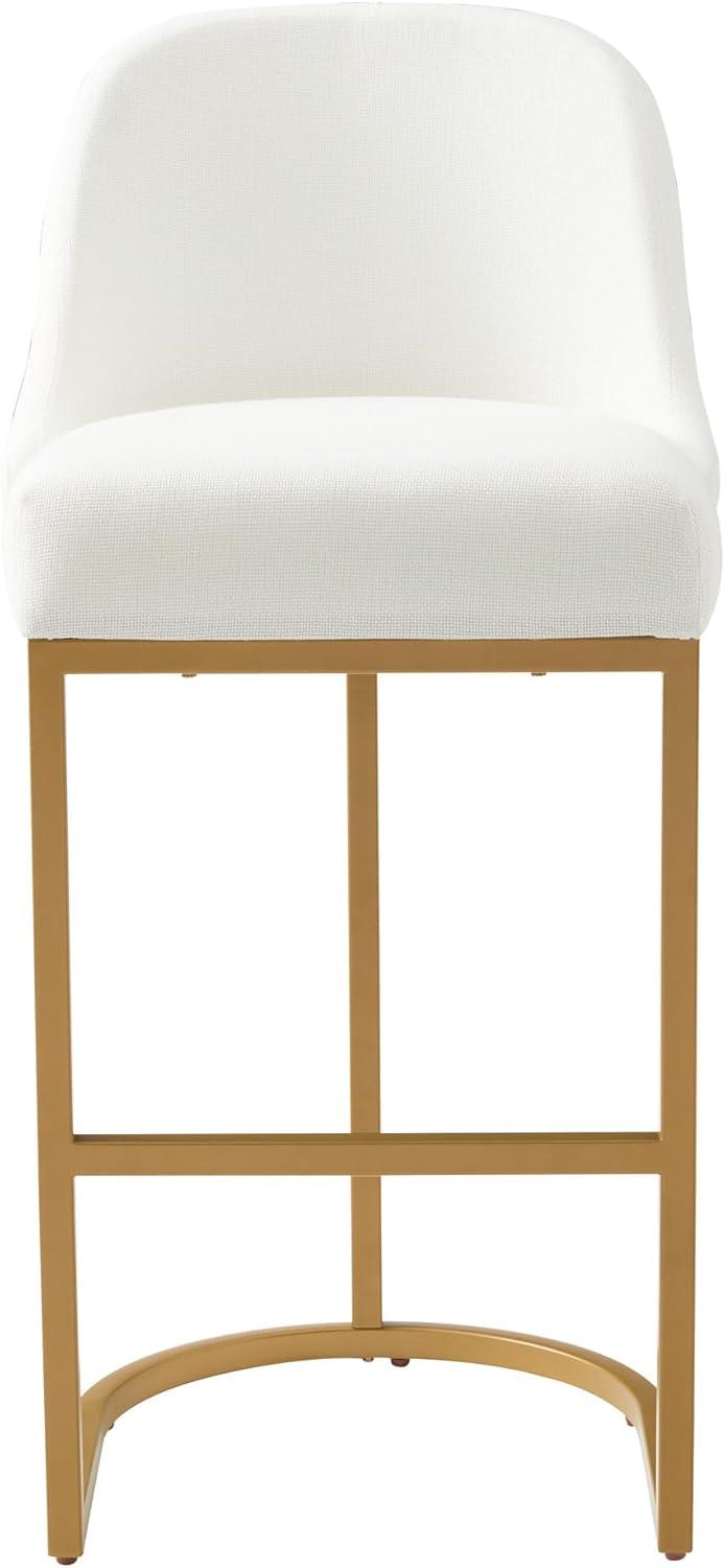 imageLeick Home 214403 Barrelback Bar Stool with Metal Base Set of 2 for Elevated Kitchen Counters High Top Tables and Bars Modern White Linen Seat and Gold Metal Base