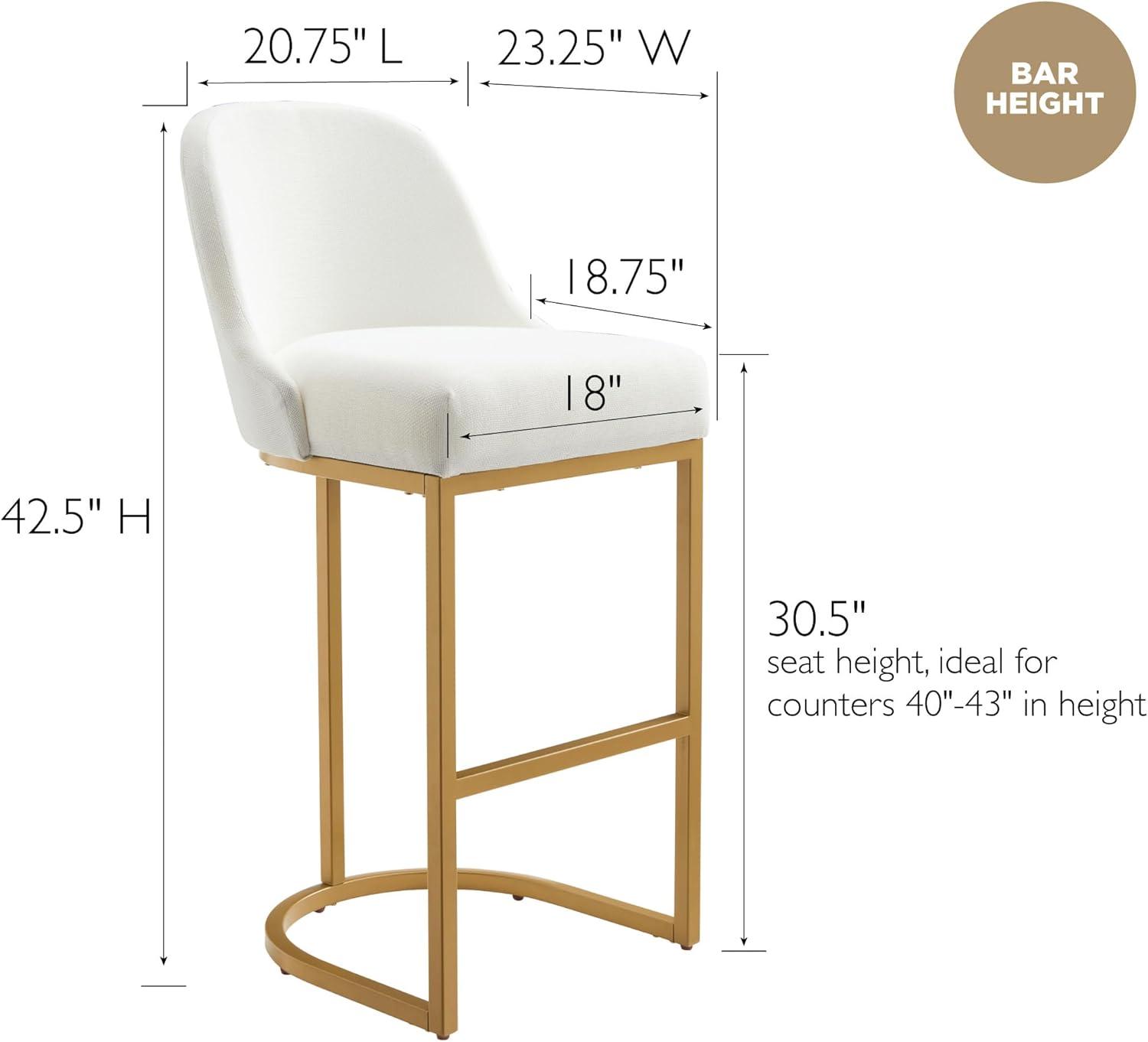 imageLeick Home 214403 Barrelback Bar Stool with Metal Base Set of 2 for Elevated Kitchen Counters High Top Tables and Bars Modern White Linen Seat and Gold Metal Base
