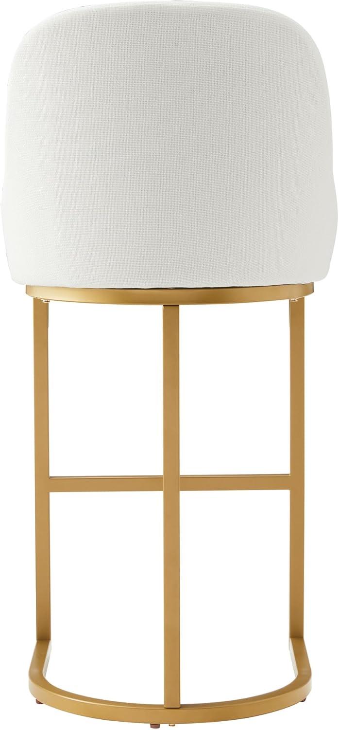 imageLeick Home 214403 Barrelback Bar Stool with Metal Base Set of 2 for Elevated Kitchen Counters High Top Tables and Bars Modern White Linen Seat and Gold Metal Base