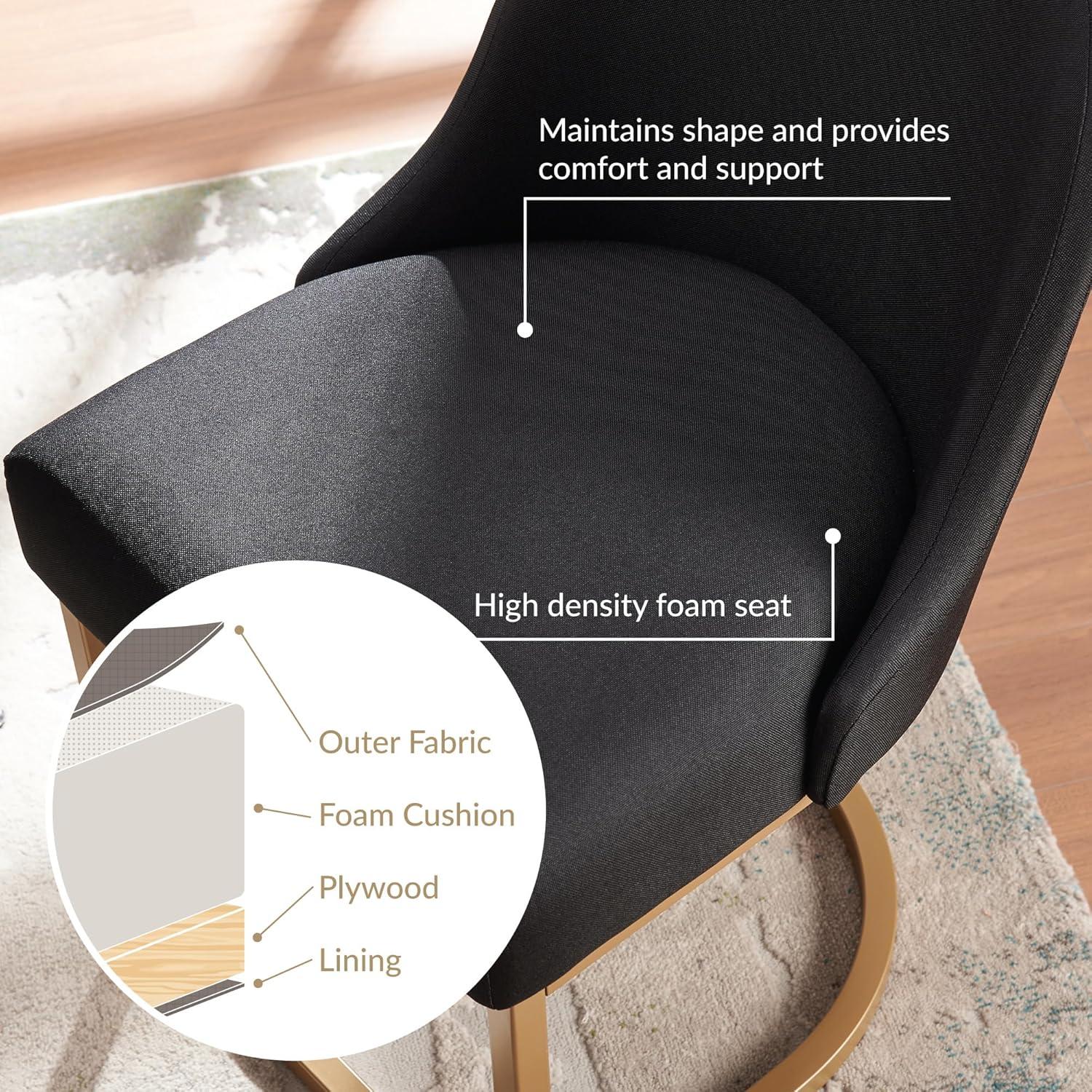 imageLeick Home 214536 Barrelback Dining Chair with Metal Base Set of 2 for Dining Room Modern Black Linen Seat and Gold Metal Base