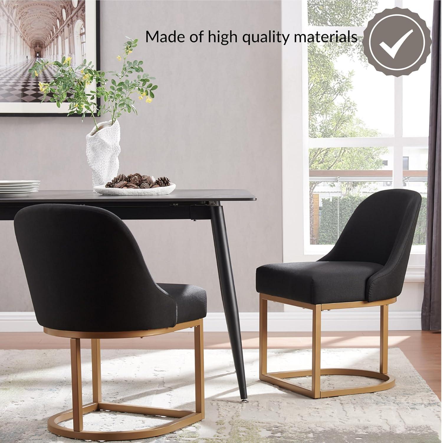imageLeick Home 214536 Barrelback Dining Chair with Metal Base Set of 2 for Dining Room Modern Black Linen Seat and Gold Metal Base