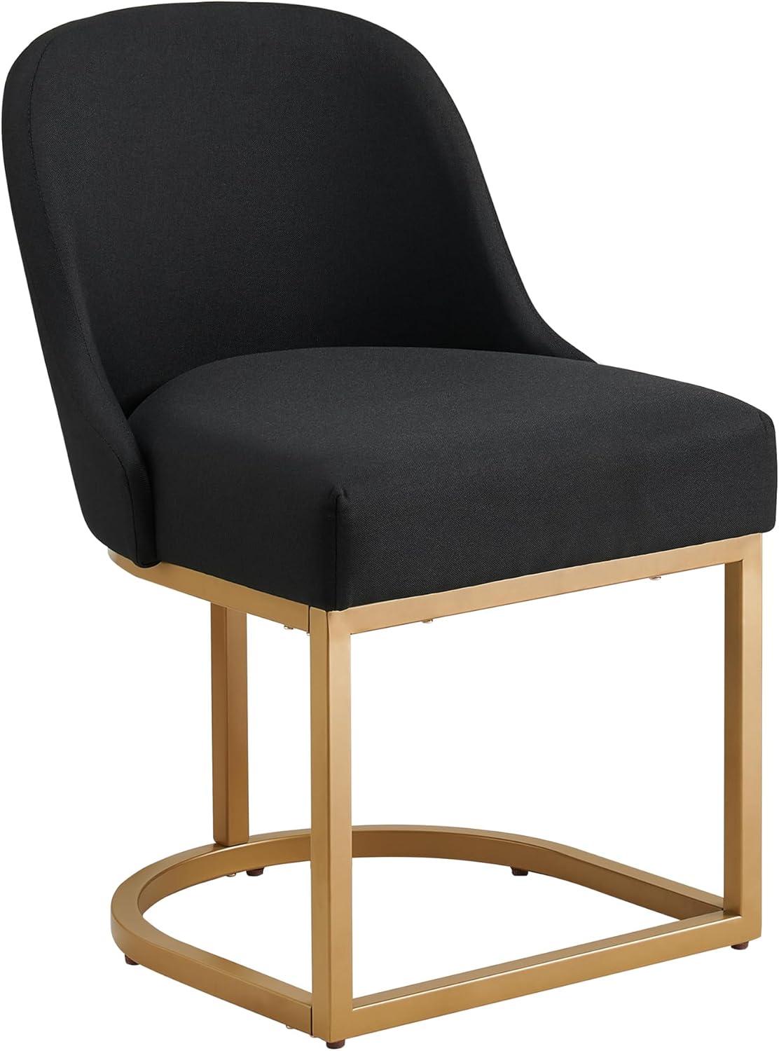 imageLeick Home 214536 Barrelback Dining Chair with Metal Base Set of 2 for Dining Room Modern Black Linen Seat and Gold Metal Base