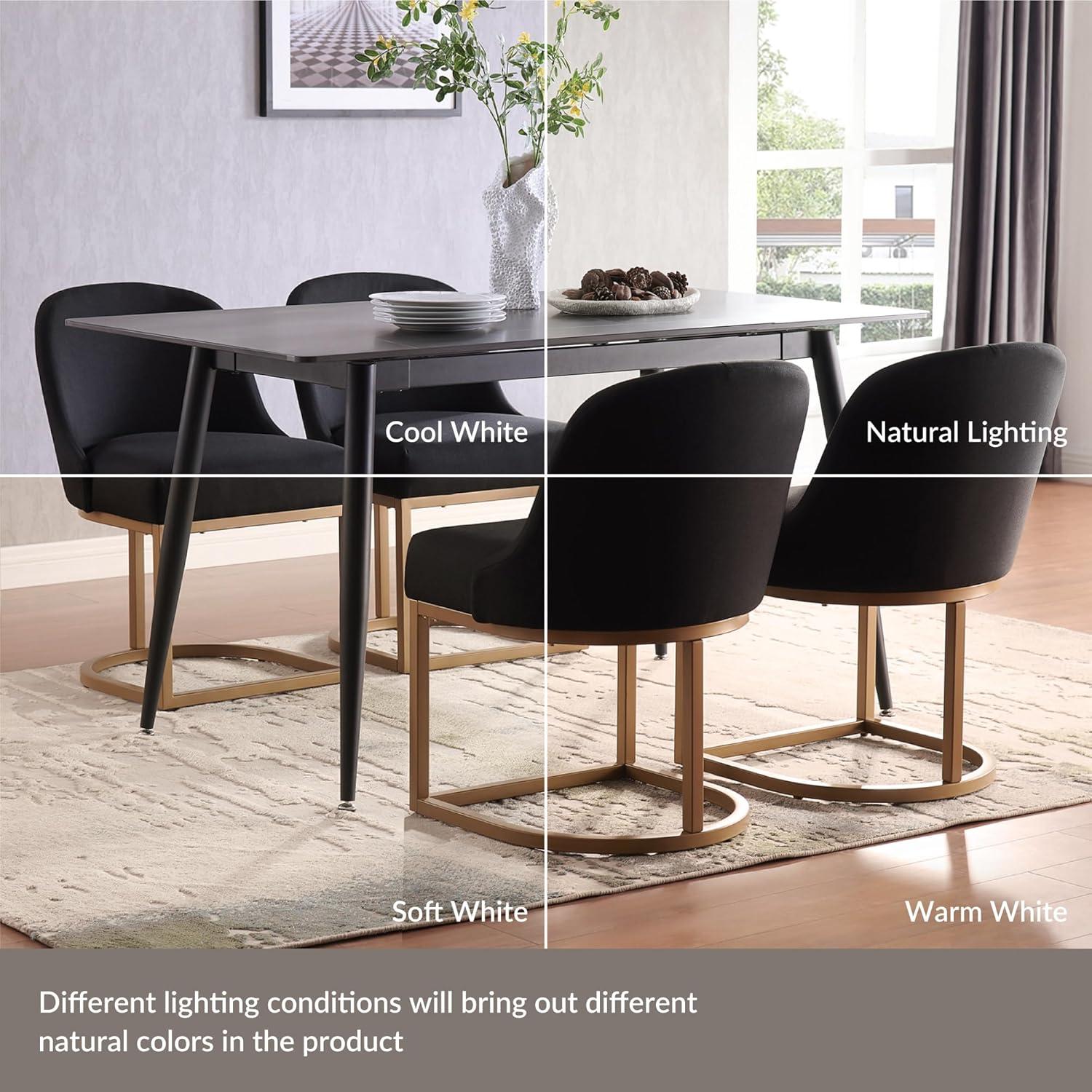 imageLeick Home 214536 Barrelback Dining Chair with Metal Base Set of 2 for Dining Room Modern Black Linen Seat and Gold Metal Base