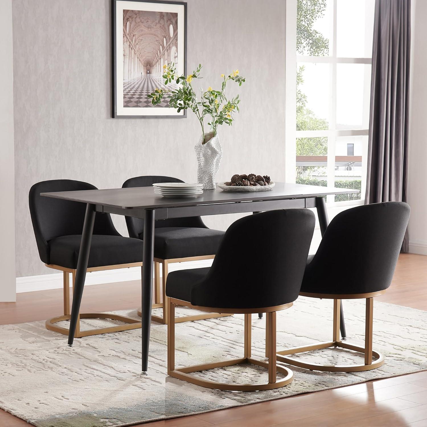 imageLeick Home 214536 Barrelback Dining Chair with Metal Base Set of 2 for Dining Room Modern Black Linen Seat and Gold Metal Base