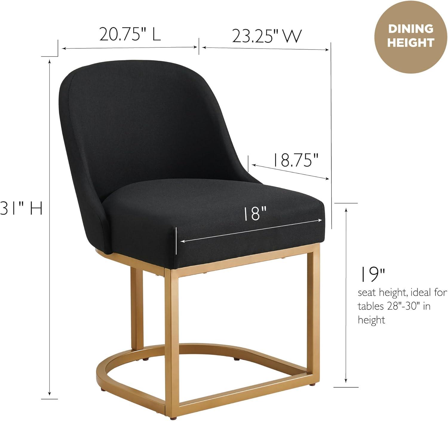 imageLeick Home 214536 Barrelback Dining Chair with Metal Base Set of 2 for Dining Room Modern Black Linen Seat and Gold Metal Base