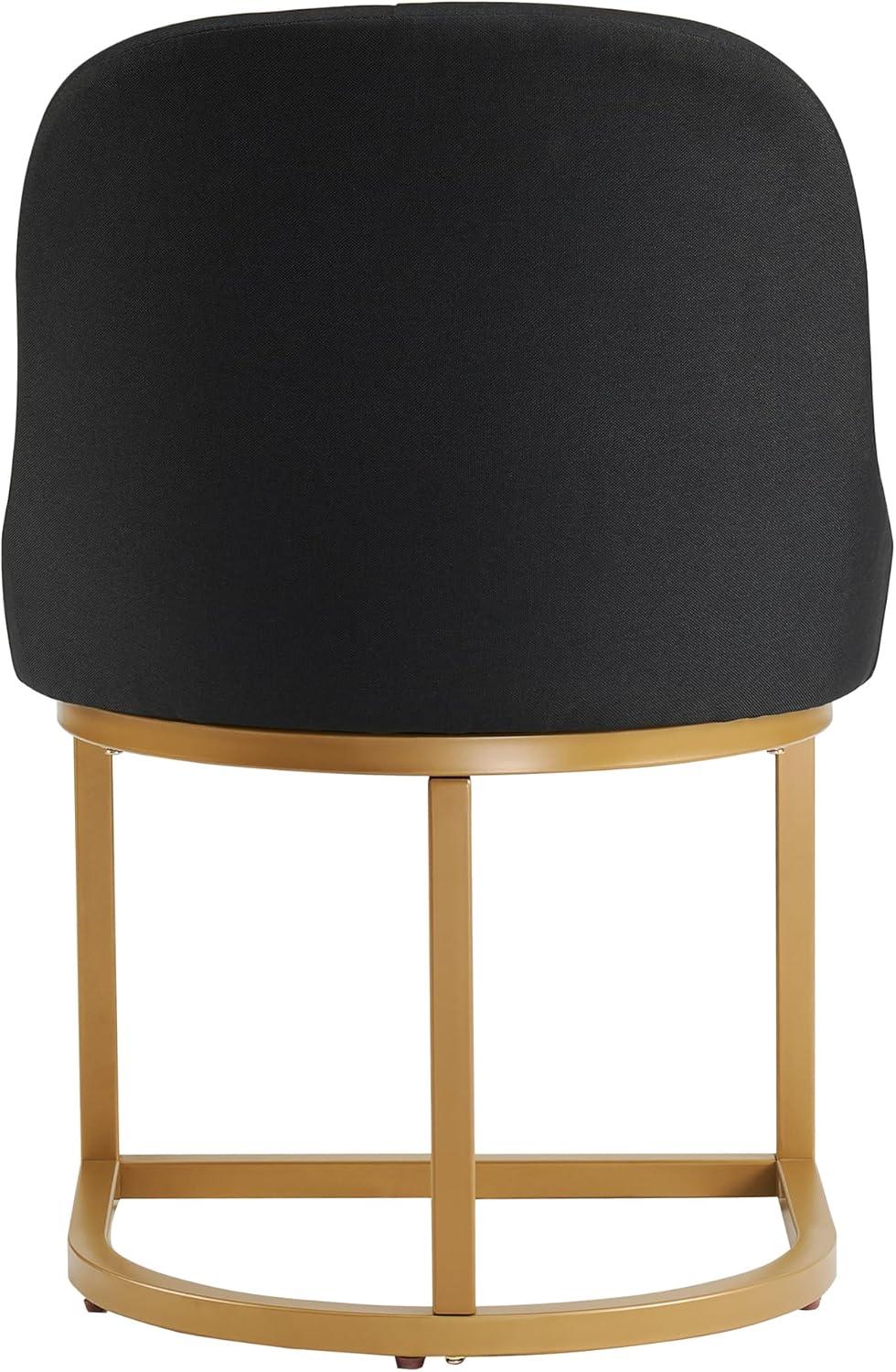 imageLeick Home 214536 Barrelback Dining Chair with Metal Base Set of 2 for Dining Room Modern Black Linen Seat and Gold Metal Base