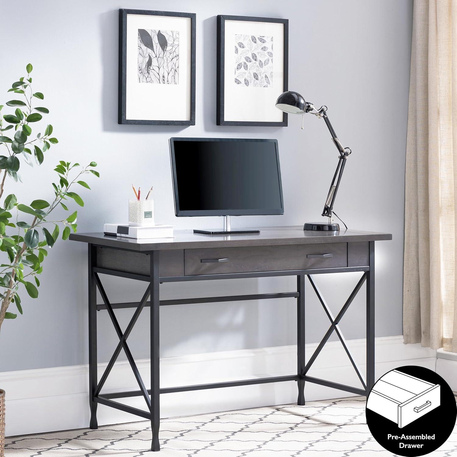 imageLeick Home 23005 Chisel amp Forge Narrow Side Recliner Table with Shelf Smoke Gray and Matte BlackModern
