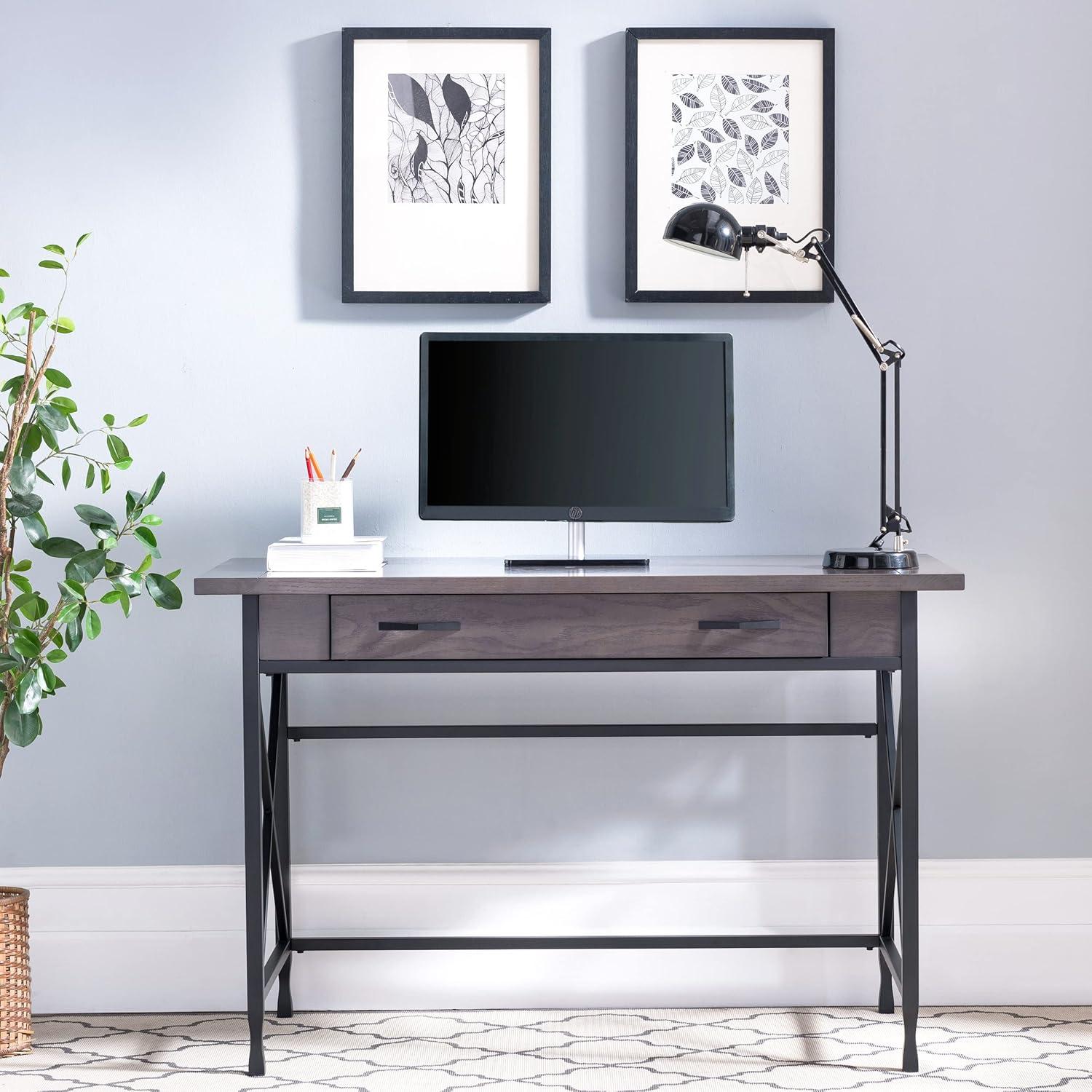imageLeick Home 23005 Chisel amp Forge Narrow Side Recliner Table with Shelf Smoke Gray and Matte BlackModern