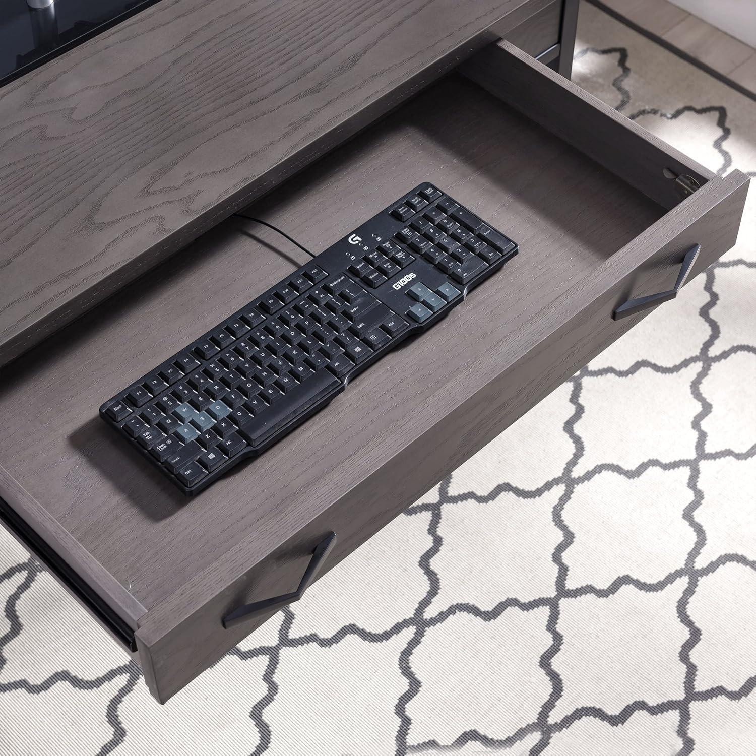 imageLeick Home 23005 Chisel amp Forge Narrow Side Recliner Table with Shelf Smoke Gray and Matte BlackModern