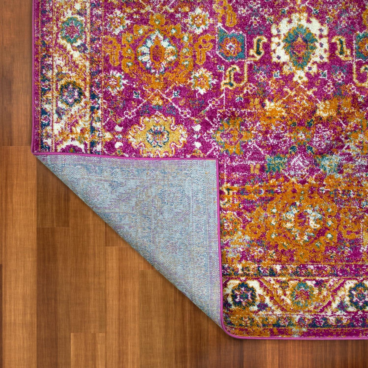 imageLeick Home 594234 Laraline Vintage Turkish Medallion Collage Faded Fuchsia Living Room Bedroom Area Rug Rectangle 53 x 77