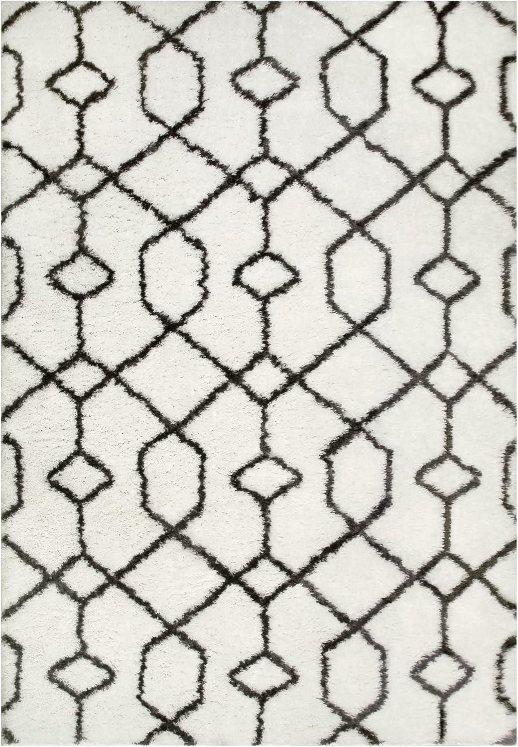 imageLeick Home 594465 Rixelle Soft Shag Geo Modern Rug IvoryCharcoal Living Room Bedroom Area Rug Rectangle 39 x 59710 x 10 Rectangular