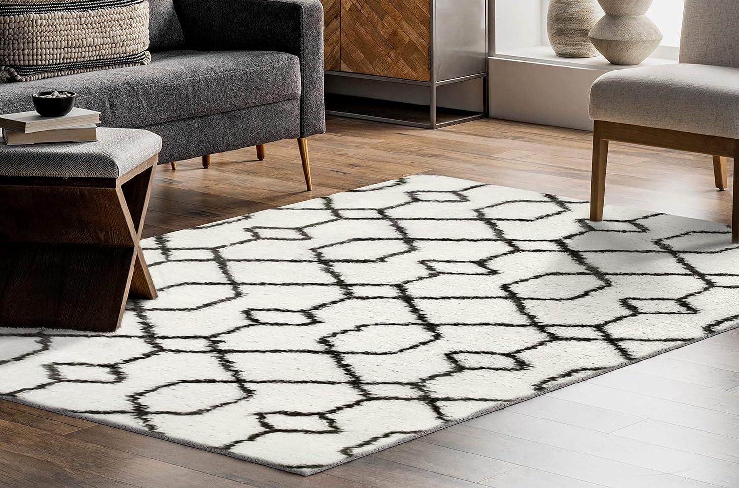 imageLeick Home 594465 Rixelle Soft Shag Geo Modern Rug IvoryCharcoal Living Room Bedroom Area Rug Rectangle 39 x 59710 x 10 Rectangular