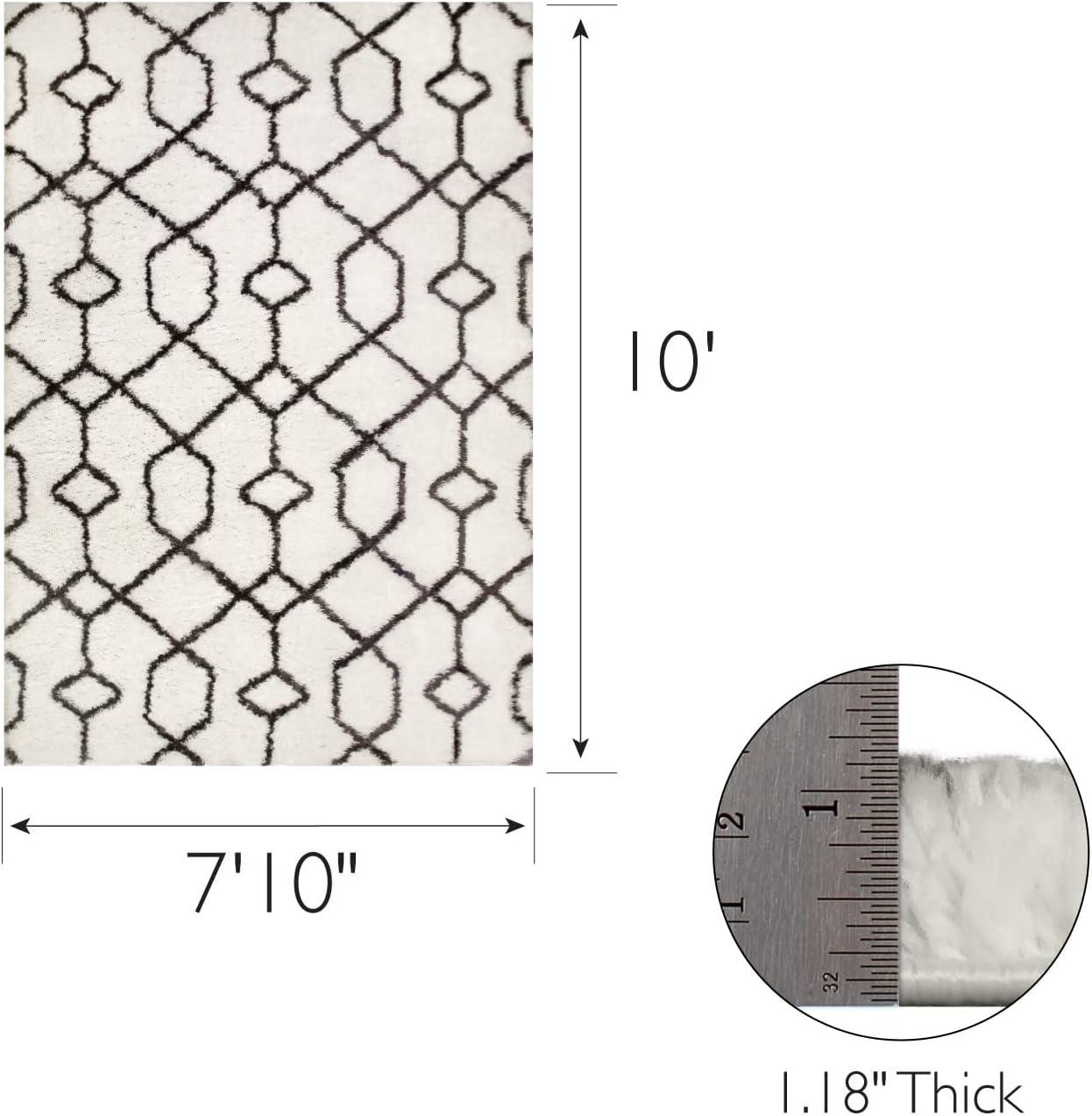 imageLeick Home 594465 Rixelle Soft Shag Geo Modern Rug IvoryCharcoal Living Room Bedroom Area Rug Rectangle 39 x 59710 x 10 Rectangular