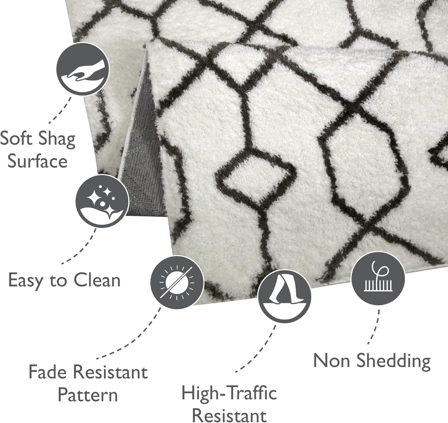 imageLeick Home 594465 Rixelle Soft Shag Geo Modern Rug IvoryCharcoal Living Room Bedroom Area Rug Rectangle 39 x 59710 x 10 Rectangular