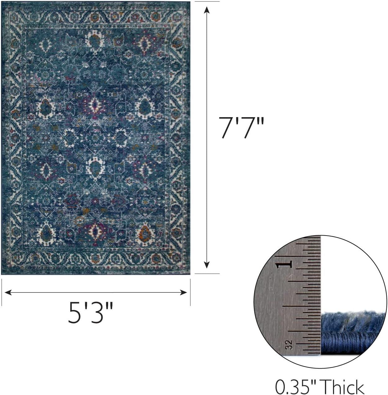 imageLeick Home 596320 Laraline Vintage Turkish Medallion Collage Faded Turquoise Living Room Bedroom Area Rug Rectangle 53 x 77