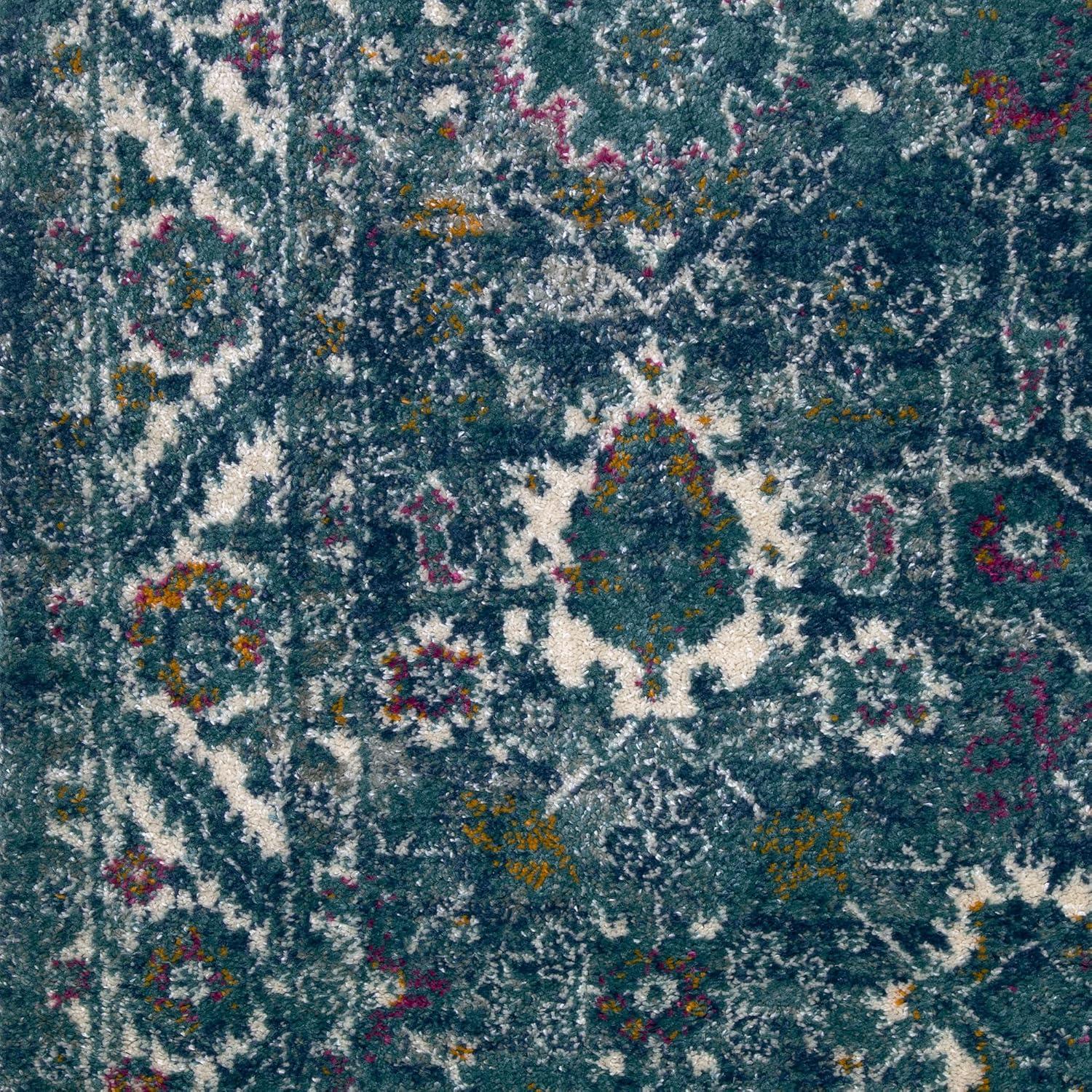 imageLeick Home 596320 Laraline Vintage Turkish Medallion Collage Faded Turquoise Living Room Bedroom Area Rug Rectangle 53 x 77