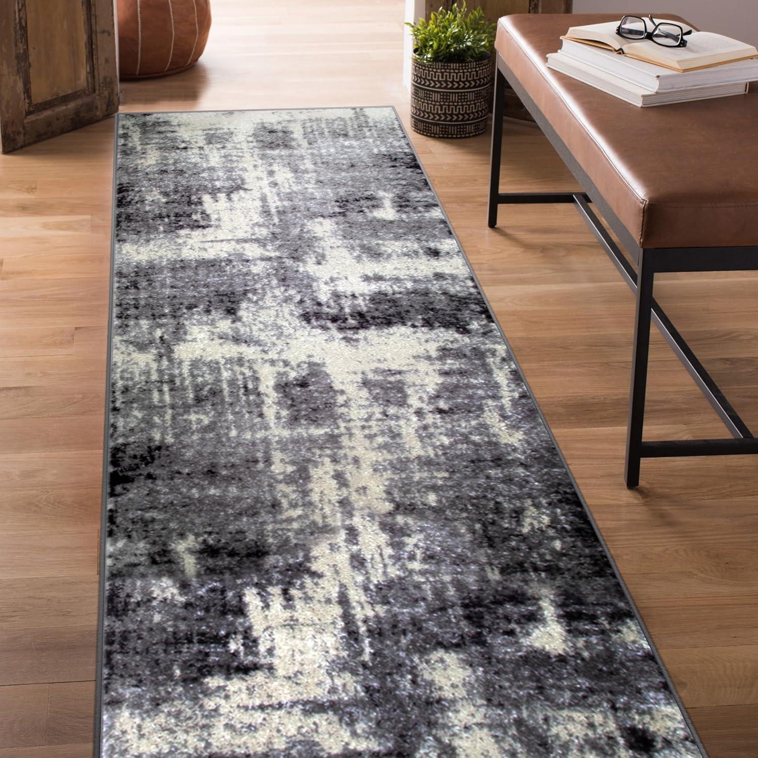 imageLeick Home 596353 Allerick Runner Vintage Monochromatic Abstract Gray Living Room Bedroom Dining Room Area Rug Runner 22 x 10BlackGray