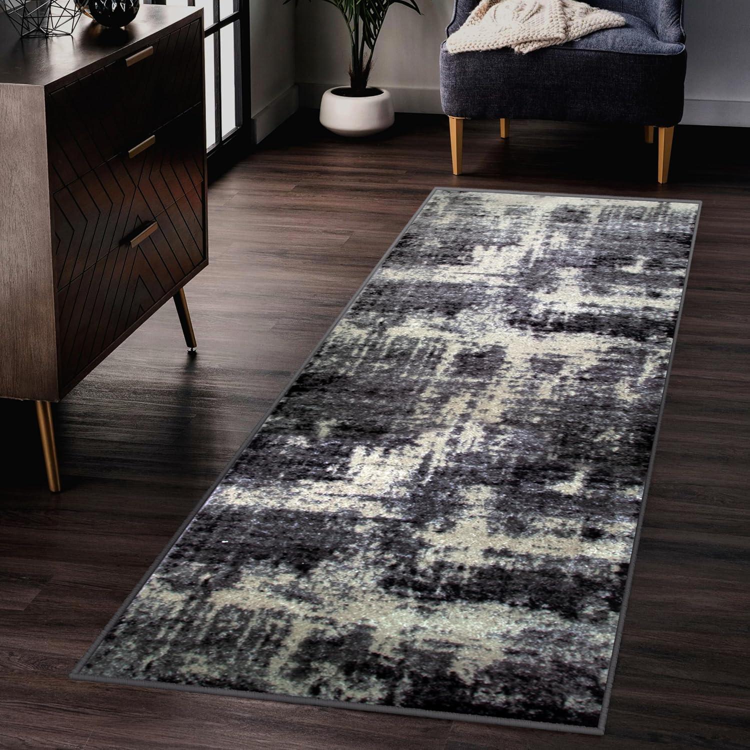 imageLeick Home 596353 Allerick Runner Vintage Monochromatic Abstract Gray Living Room Bedroom Dining Room Area Rug Runner 22 x 10BlackGray