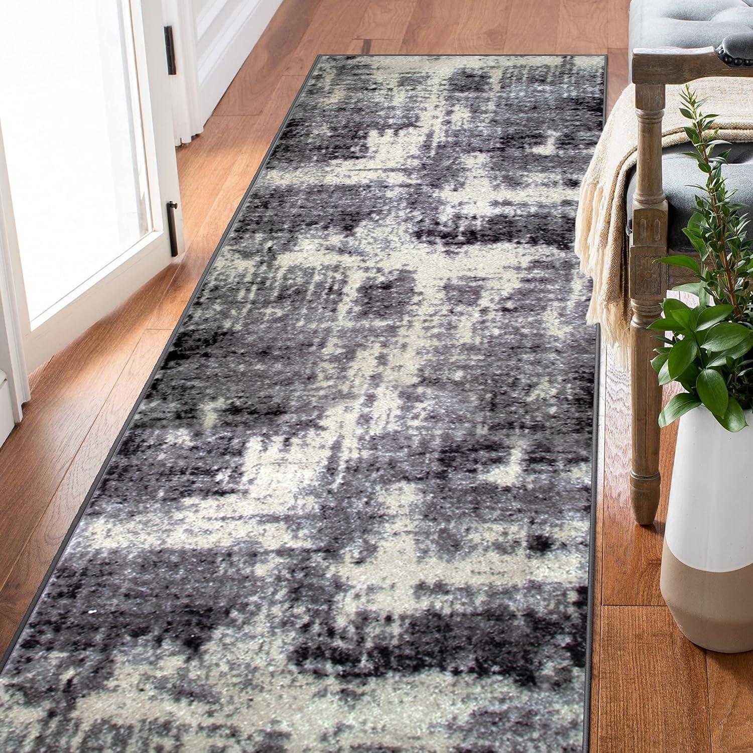 imageLeick Home 596353 Allerick Runner Vintage Monochromatic Abstract Gray Living Room Bedroom Dining Room Area Rug Runner 22 x 10BlackGray