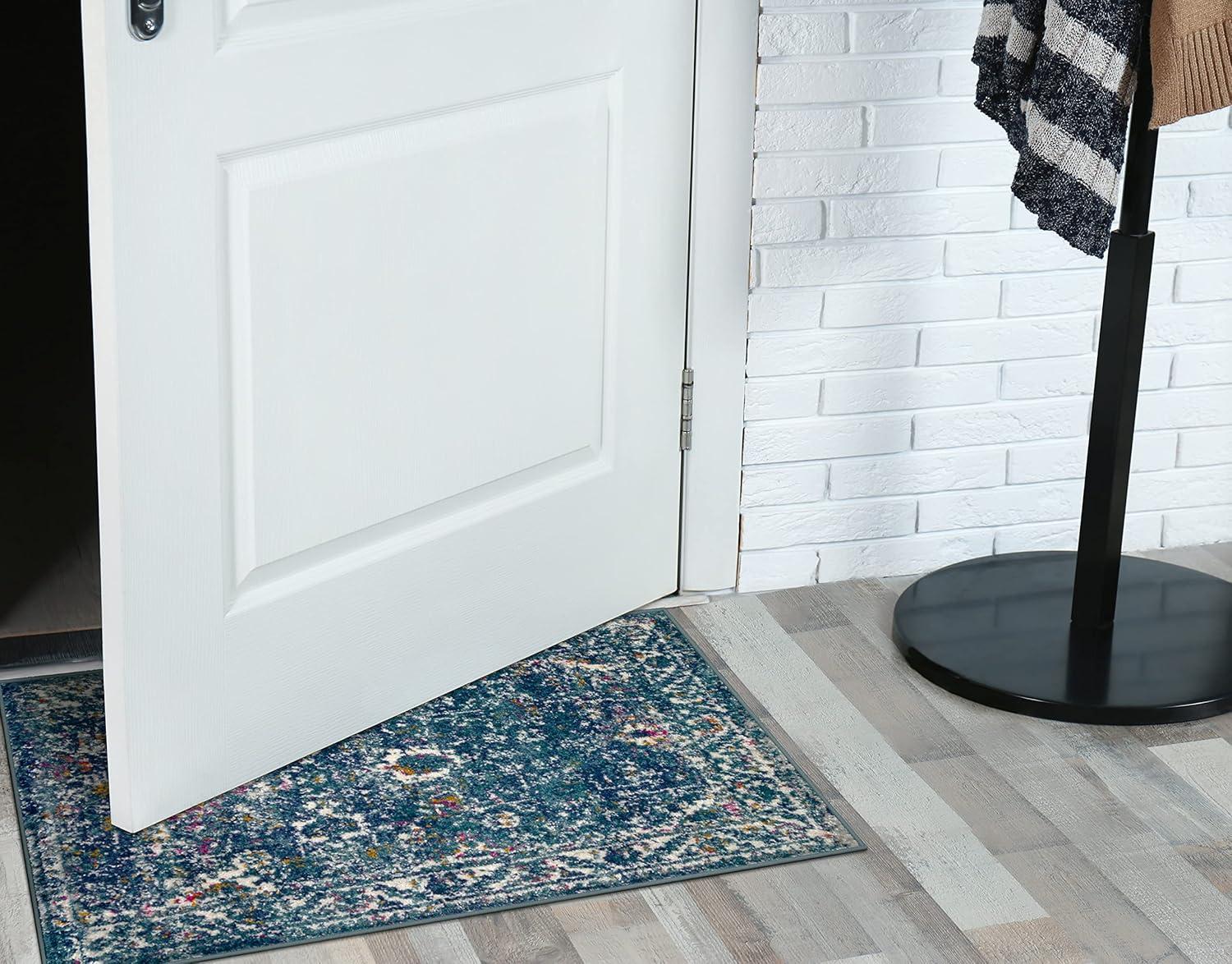imageLeick Home 596353 Allerick Runner Vintage Monochromatic Abstract Gray Living Room Bedroom Dining Room Area Rug Runner 22 x 10Blue