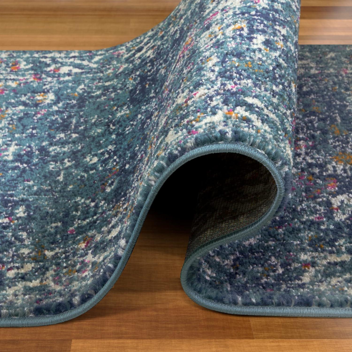 imageLeick Home 596353 Allerick Runner Vintage Monochromatic Abstract Gray Living Room Bedroom Dining Room Area Rug Runner 22 x 10Blue