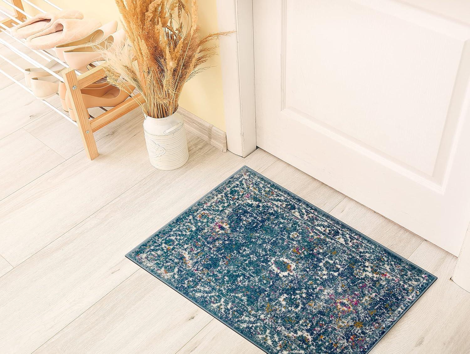 imageLeick Home 596353 Allerick Runner Vintage Monochromatic Abstract Gray Living Room Bedroom Dining Room Area Rug Runner 22 x 10Blue