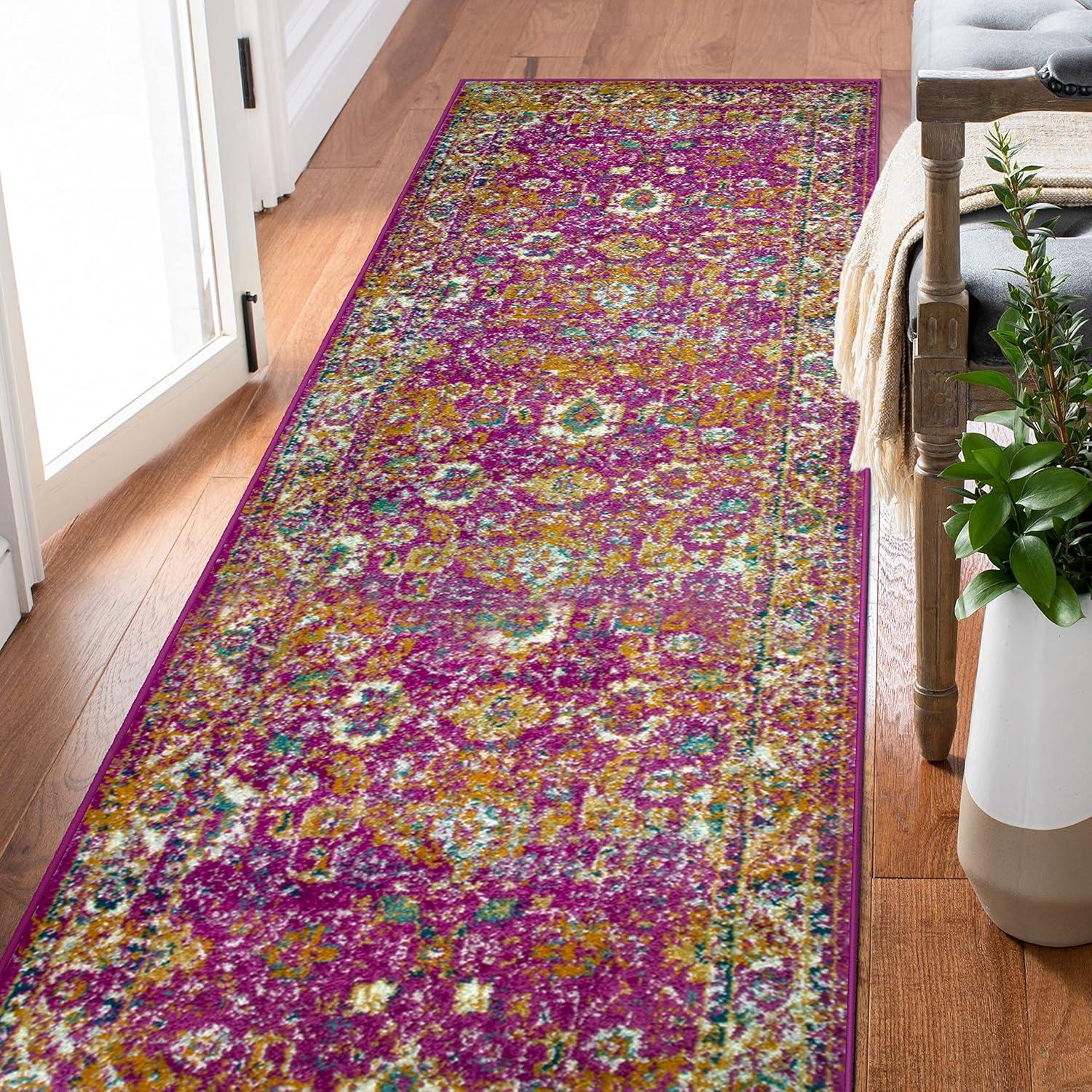 imageLeick Home 596353 Allerick Runner Vintage Monochromatic Abstract Gray Living Room Bedroom Dining Room Area Rug Runner 22 x 10Fuchsia