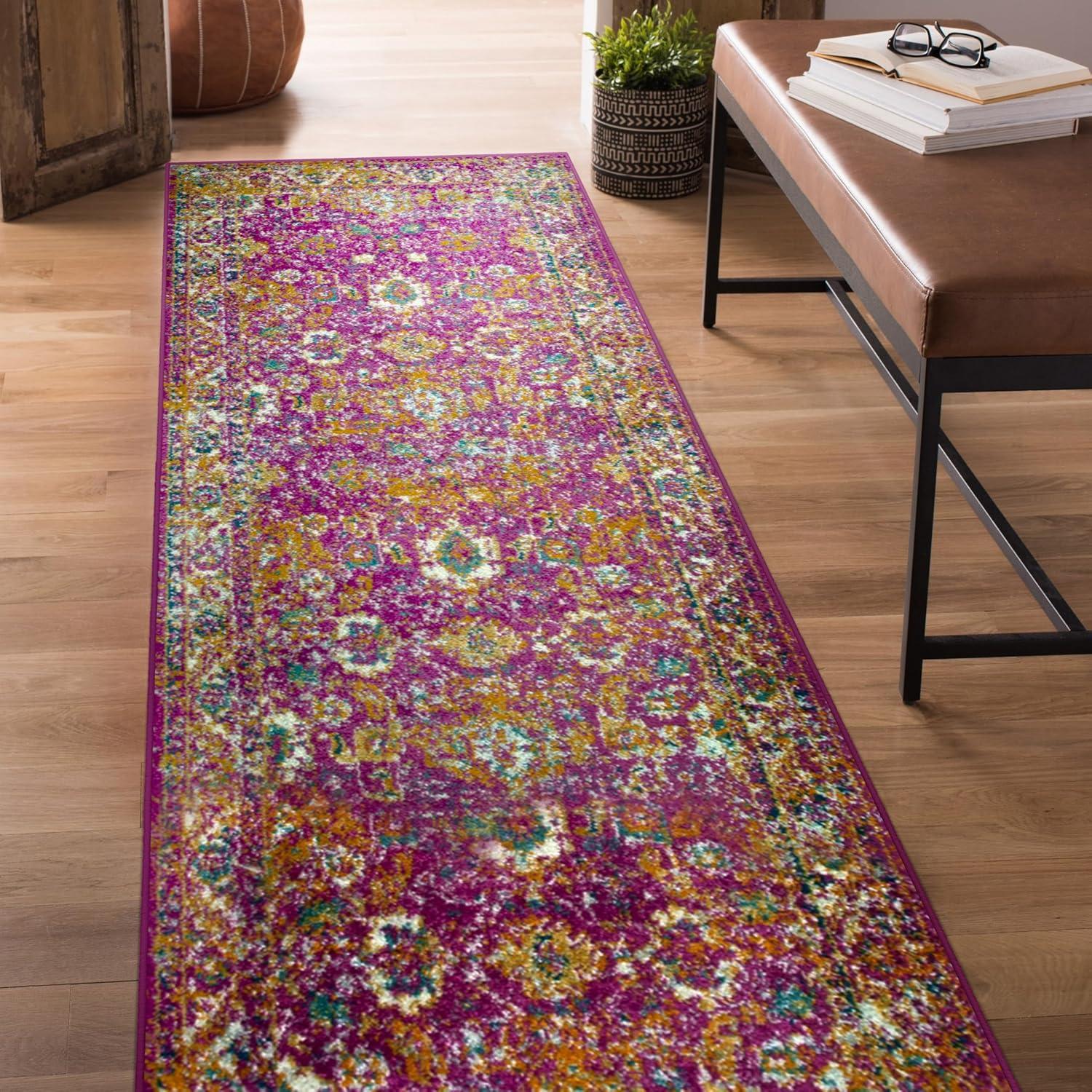 imageLeick Home 596353 Allerick Runner Vintage Monochromatic Abstract Gray Living Room Bedroom Dining Room Area Rug Runner 22 x 10Fuchsia