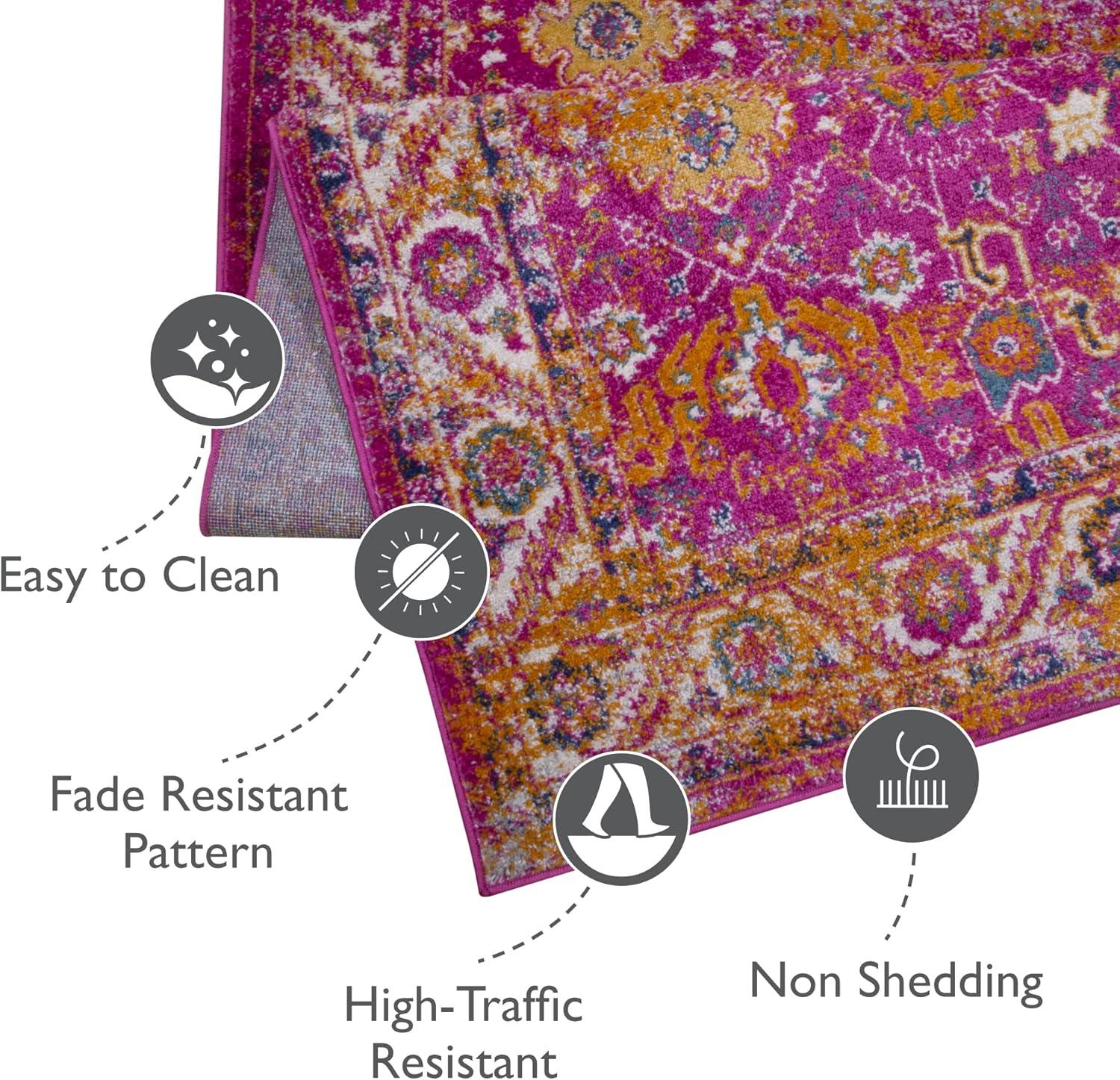 imageLeick Home 596353 Allerick Runner Vintage Monochromatic Abstract Gray Living Room Bedroom Dining Room Area Rug Runner 22 x 10Fuchsia