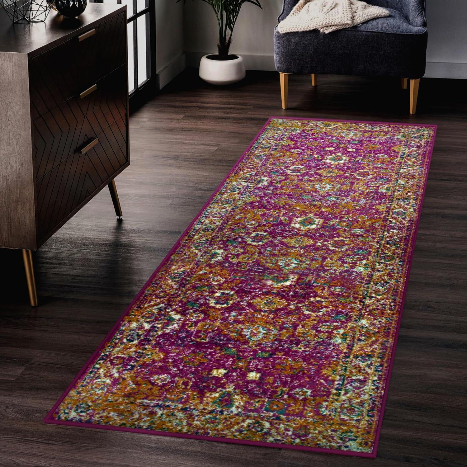 imageLeick Home 596353 Allerick Runner Vintage Monochromatic Abstract Gray Living Room Bedroom Dining Room Area Rug Runner 22 x 10Fuchsia
