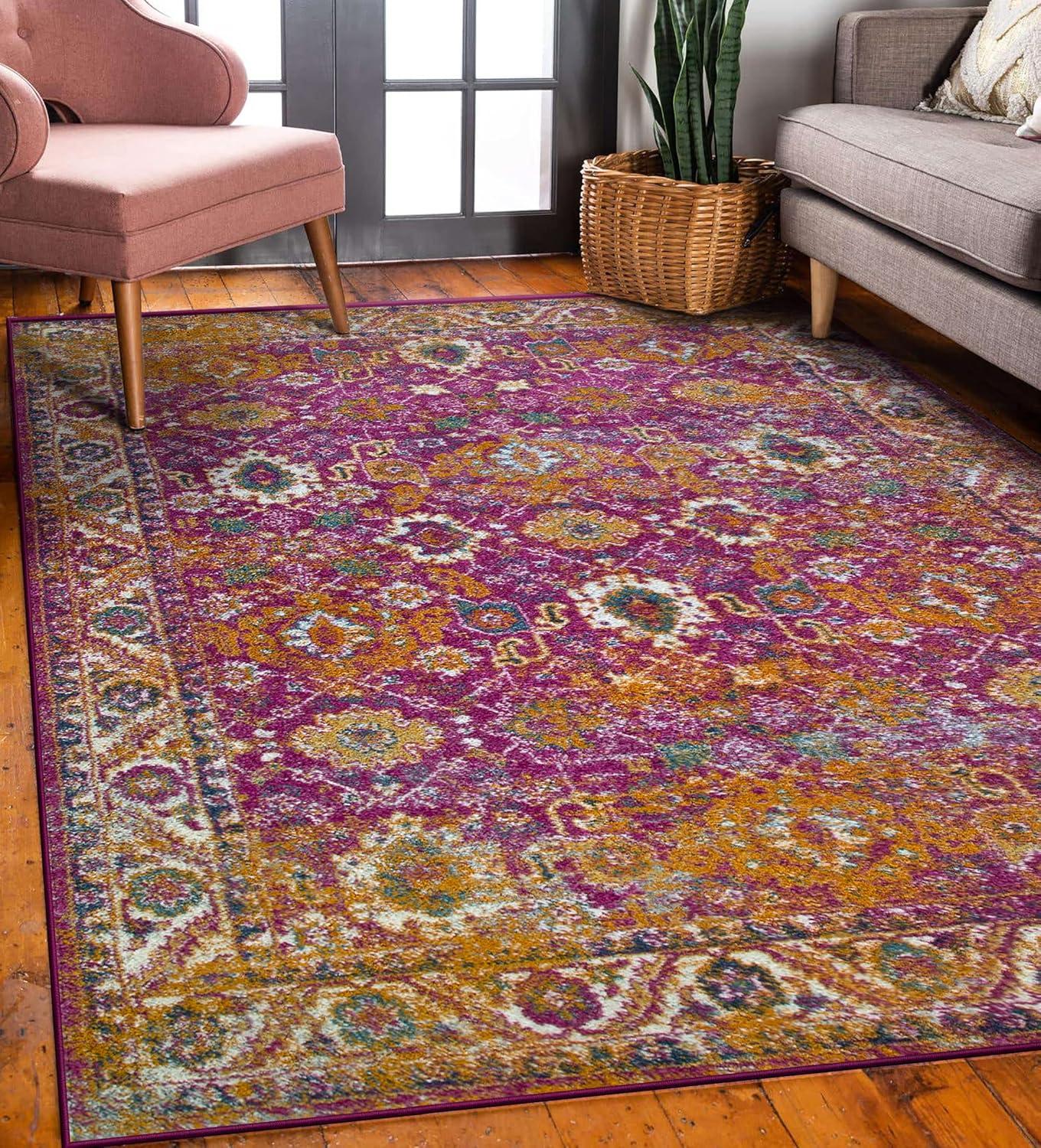 imageLeick Home 596353 Allerick Runner Vintage Monochromatic Abstract Gray Living Room Bedroom Dining Room Area Rug Runner 22 x 10Fuchsia