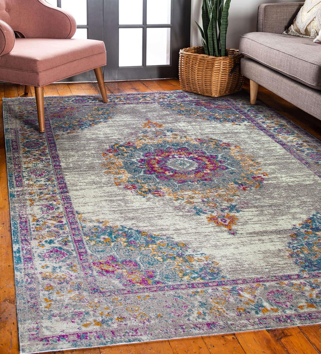 imageLeick Home 596353 Allerick Runner Vintage Monochromatic Abstract Gray Living Room Bedroom Dining Room Area Rug Runner 22 x 10FuchsiaTan