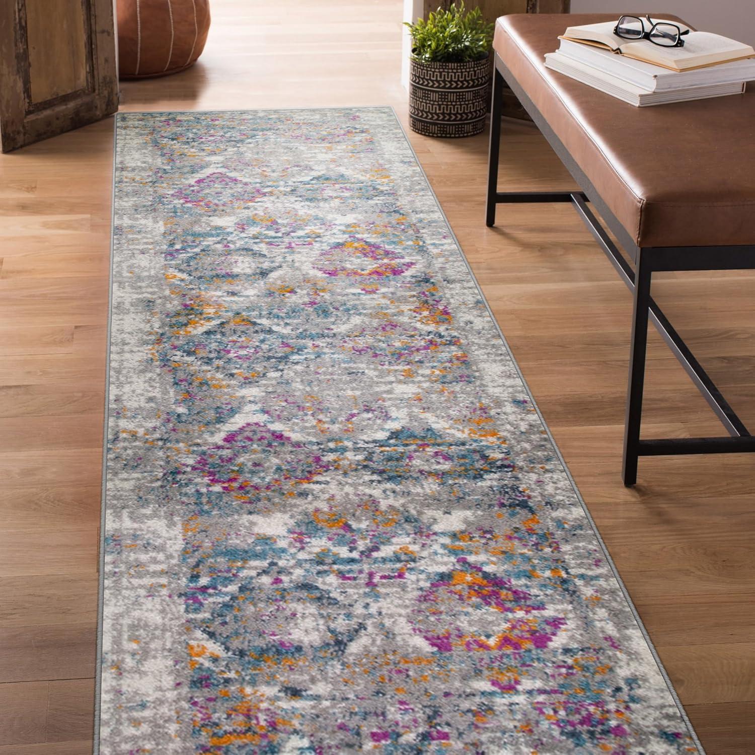 imageLeick Home 596353 Allerick Runner Vintage Monochromatic Abstract Gray Living Room Bedroom Dining Room Area Rug Runner 22 x 10GrayPink