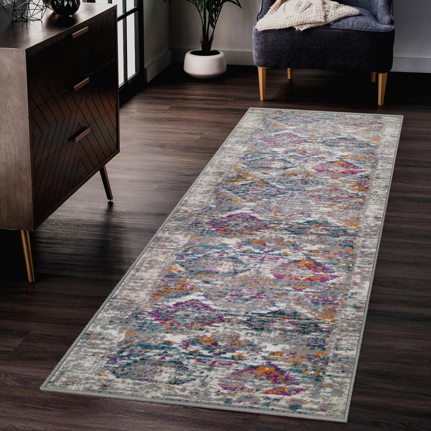 imageLeick Home 596353 Allerick Runner Vintage Monochromatic Abstract Gray Living Room Bedroom Dining Room Area Rug Runner 22 x 10GrayPink