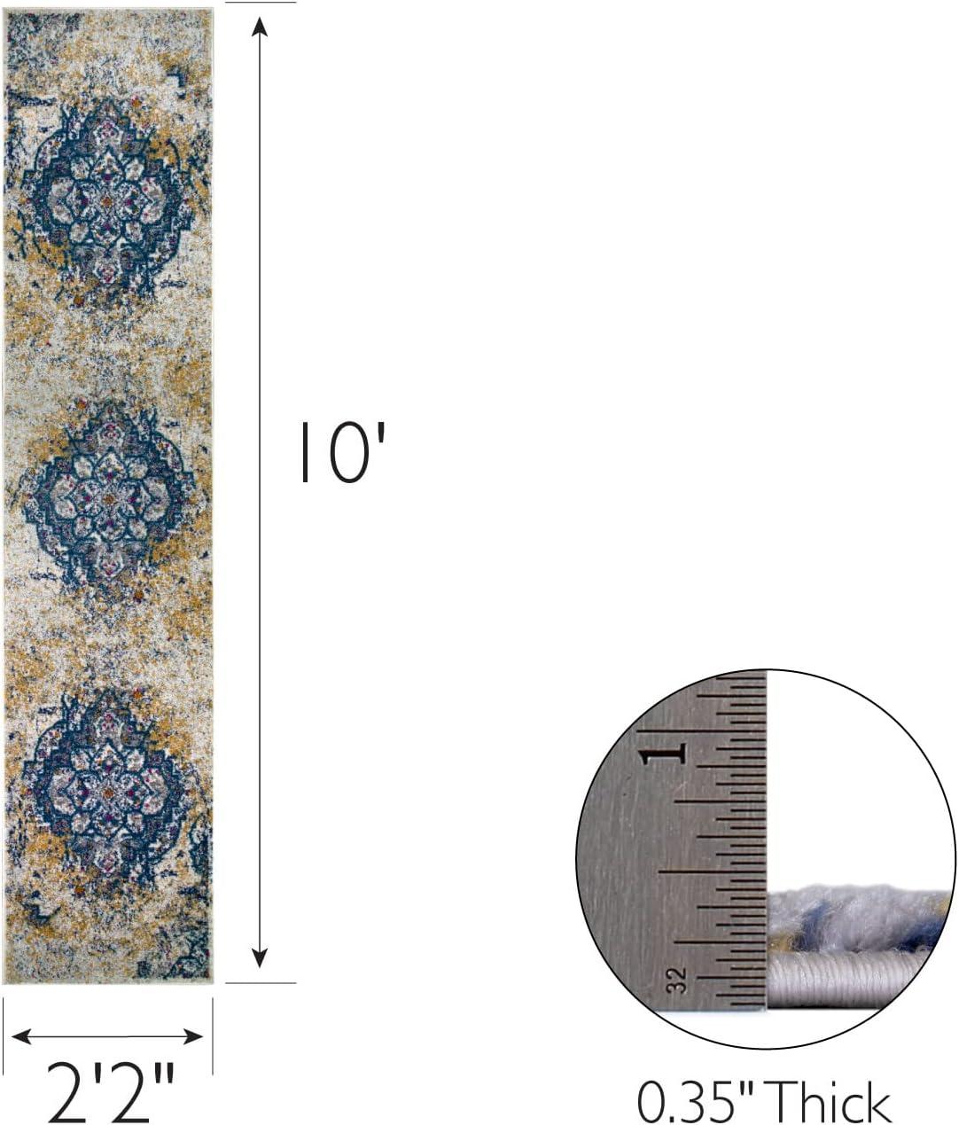imageLeick Home 596353 Allerick Runner Vintage Monochromatic Abstract Gray Living Room Bedroom Dining Room Area Rug Runner 22 x 10NavyGold