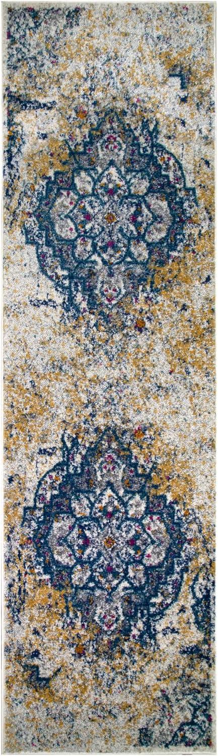 imageLeick Home 596353 Allerick Runner Vintage Monochromatic Abstract Gray Living Room Bedroom Dining Room Area Rug Runner 22 x 10NavyGold