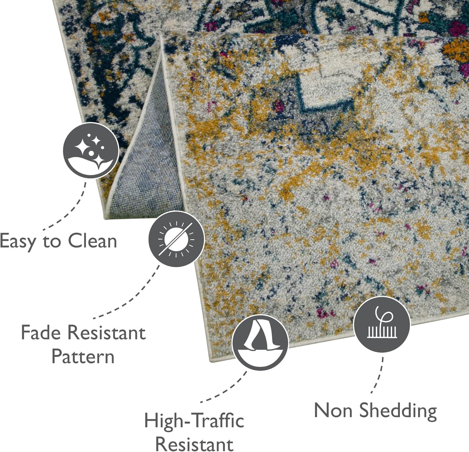 imageLeick Home 596353 Allerick Runner Vintage Monochromatic Abstract Gray Living Room Bedroom Dining Room Area Rug Runner 22 x 10NavyGold