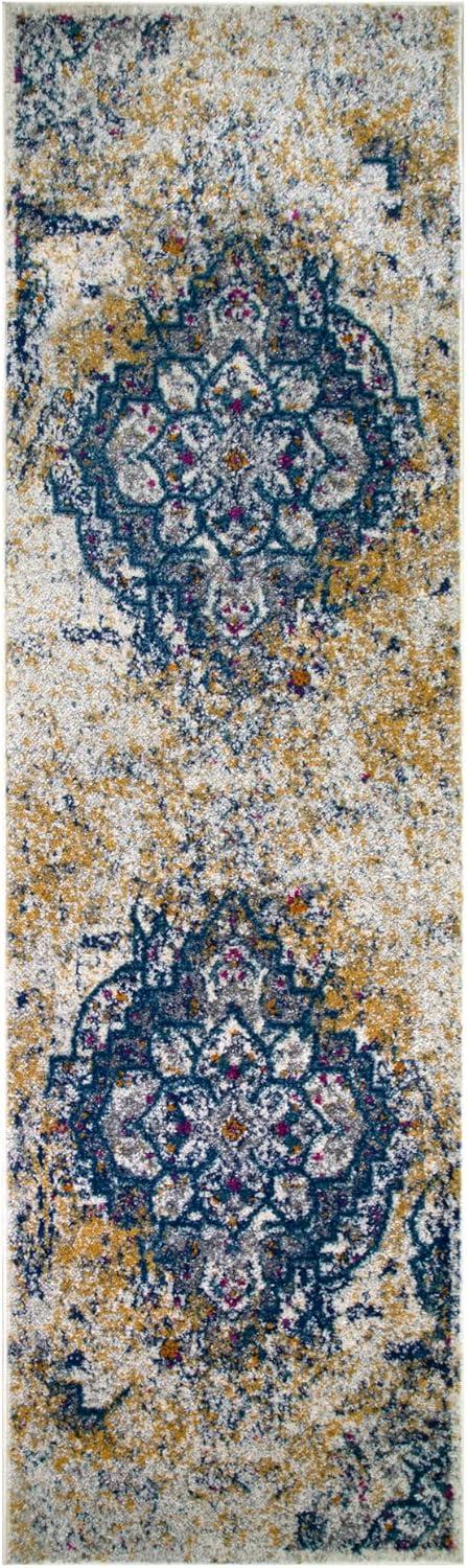 imageLeick Home 596353 Allerick Runner Vintage Monochromatic Abstract Gray Living Room Bedroom Dining Room Area Rug Runner 22 x 10NavyGold