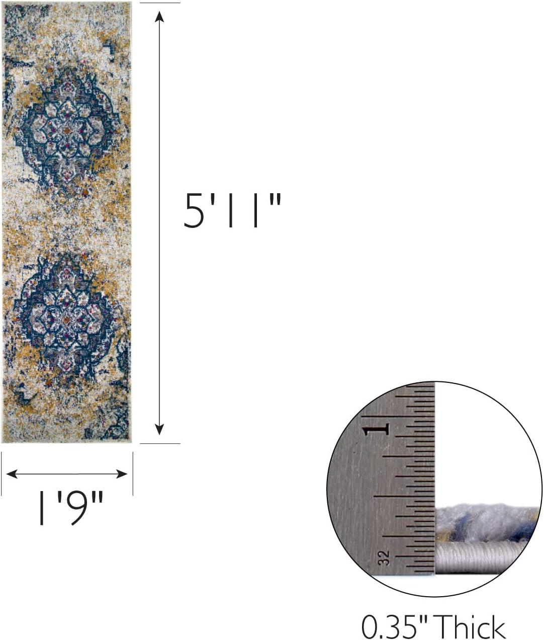 imageLeick Home 596353 Allerick Runner Vintage Monochromatic Abstract Gray Living Room Bedroom Dining Room Area Rug Runner 22 x 10NavyGold
