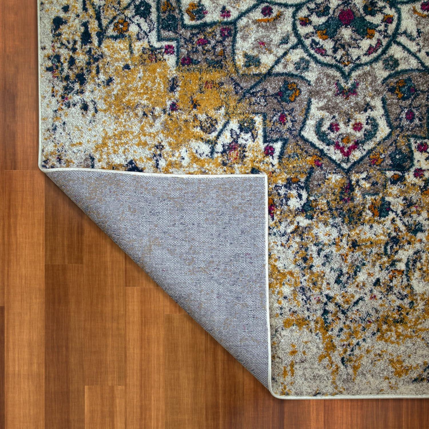 imageLeick Home 596353 Allerick Runner Vintage Monochromatic Abstract Gray Living Room Bedroom Dining Room Area Rug Runner 22 x 10NavyGold