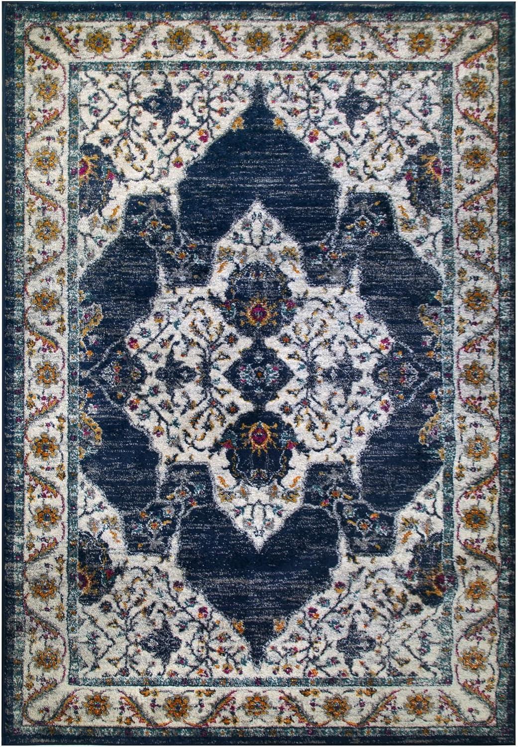 imageLeick Home 596353 Allerick Runner Vintage Monochromatic Abstract Gray Living Room Bedroom Dining Room Area Rug Runner 22 x 10NavyTan