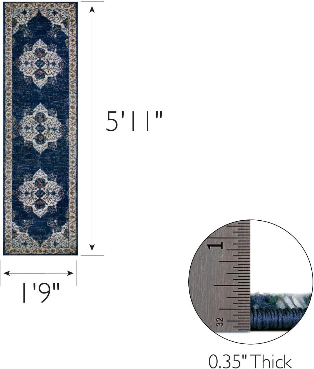 imageLeick Home 596353 Allerick Runner Vintage Monochromatic Abstract Gray Living Room Bedroom Dining Room Area Rug Runner 22 x 10NavyTan