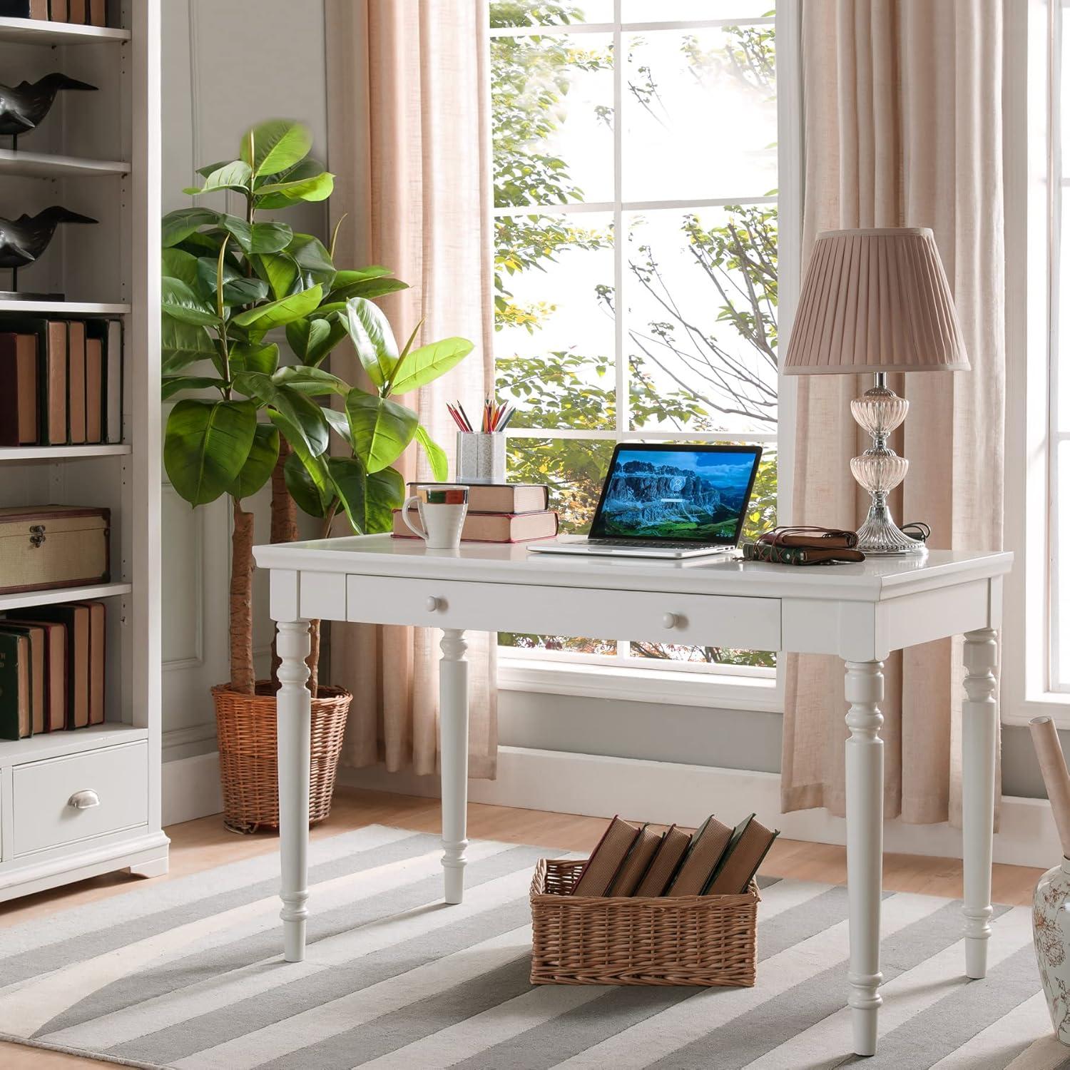 imageLeick Home 82400 Mission Writing Computer Desk with Drop Front Keyboard Drawer for Home Office Solid Wood Mission OakCottage White