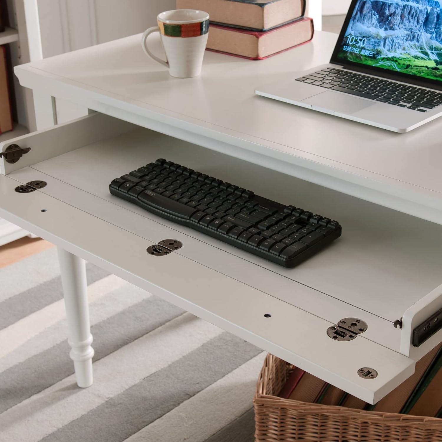 imageLeick Home 82400 Mission Writing Computer Desk with Drop Front Keyboard Drawer for Home Office Solid Wood Mission OakCottage White