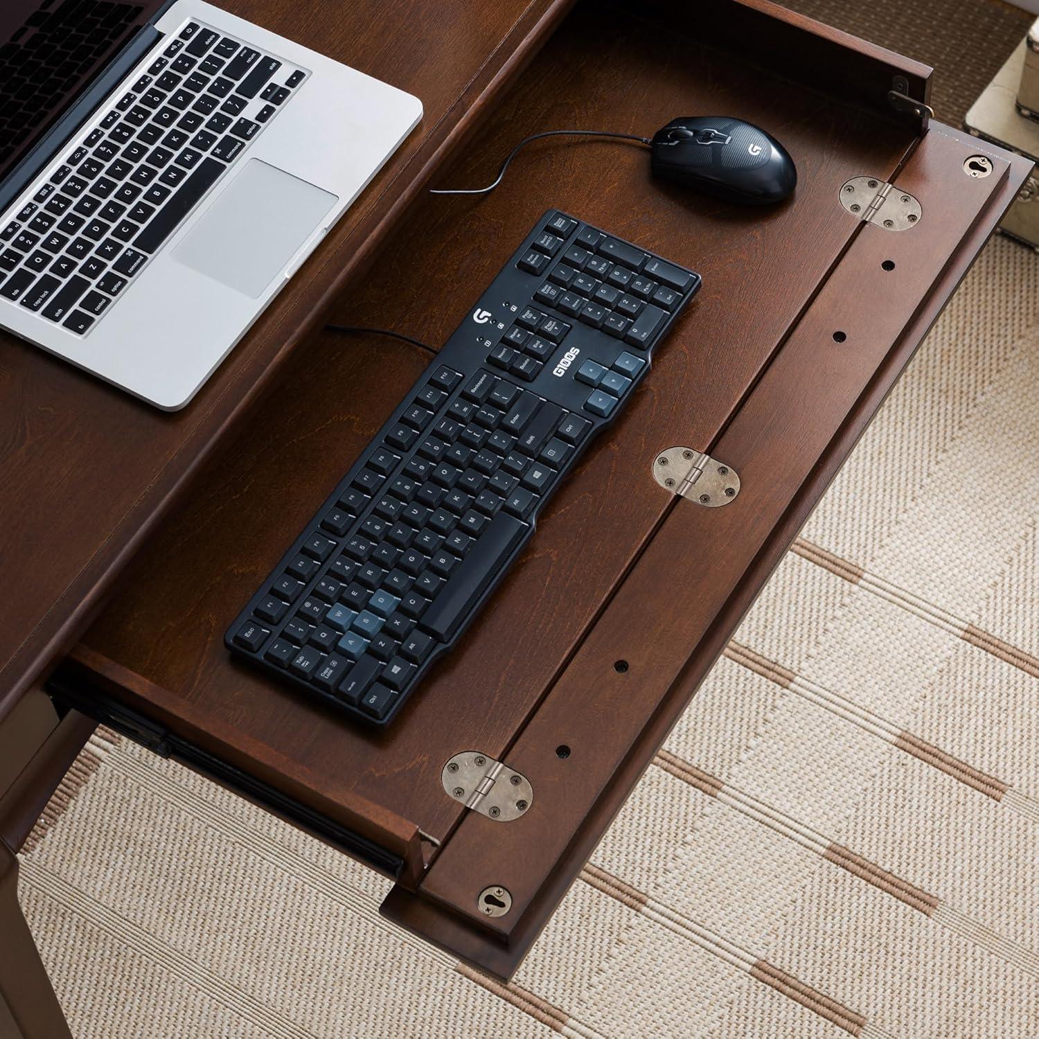 imageLeick Home 82400 Mission Writing Computer Desk with Drop Front Keyboard Drawer for Home Office Solid Wood Mission OakHeartwood Cherry