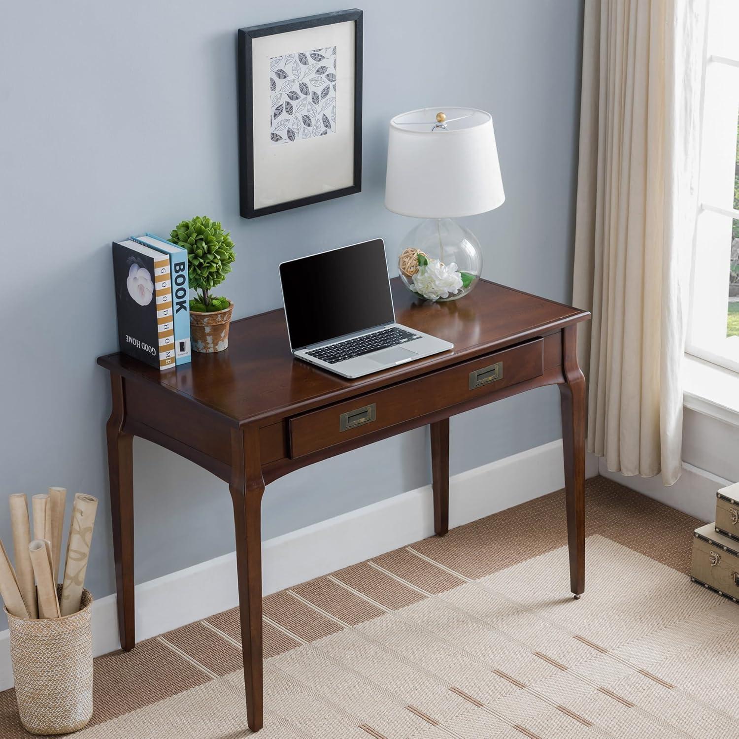 imageLeick Home 82400 Mission Writing Computer Desk with Drop Front Keyboard Drawer for Home Office Solid Wood Mission OakHeartwood Cherry